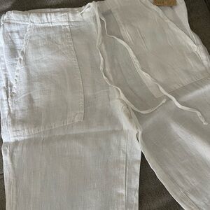 River + Sky Crisp White Linen Pant- Crop Fringe